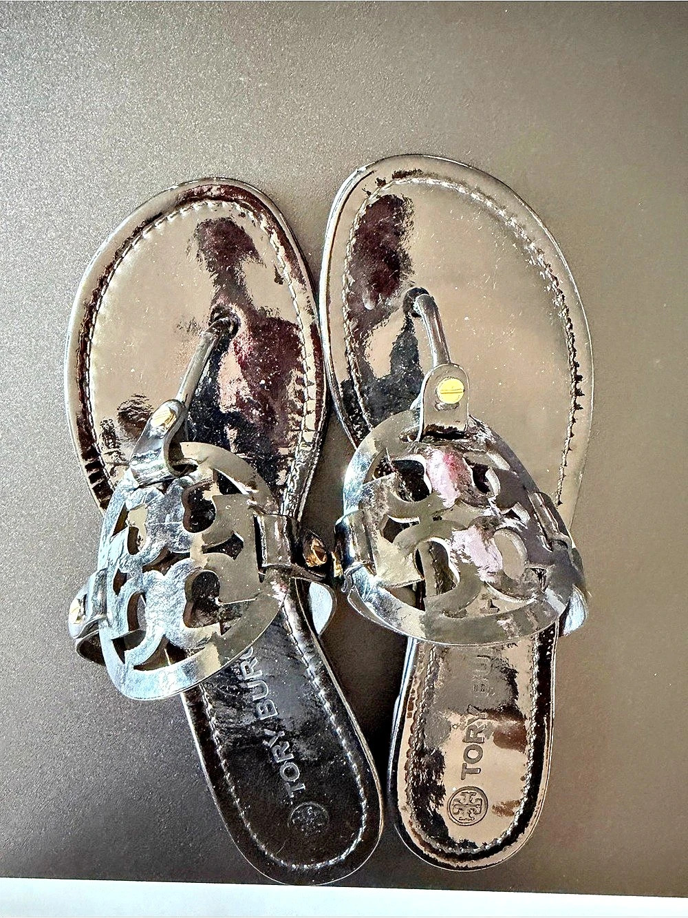 Tory Burch Miller Patent Sandal Black Medallion Flat Sandals